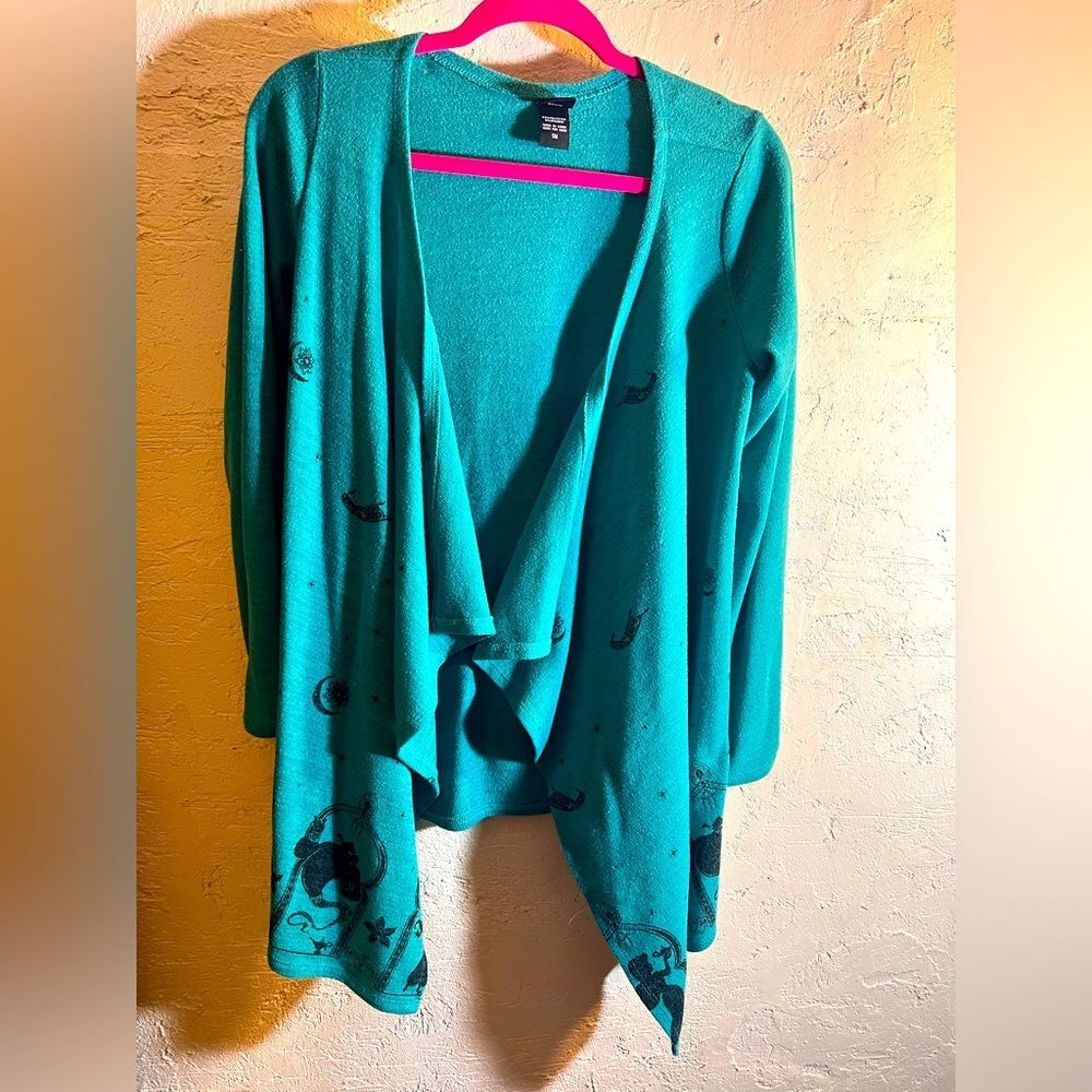 Disney Aladdin Teal Cardigan Sweater with Waterfall Design open front w design